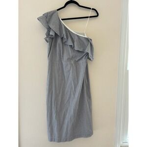 Banana Republic Blue‎ White Striped One Shoulder Ruffle Dress Size 10